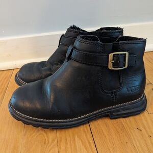 Ugg Black Leather and Shearling Ankle Boots